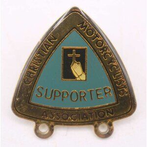 Christian Motorcyclists Association CMA Supporter Lapel Pin Badge Gold Turquoise